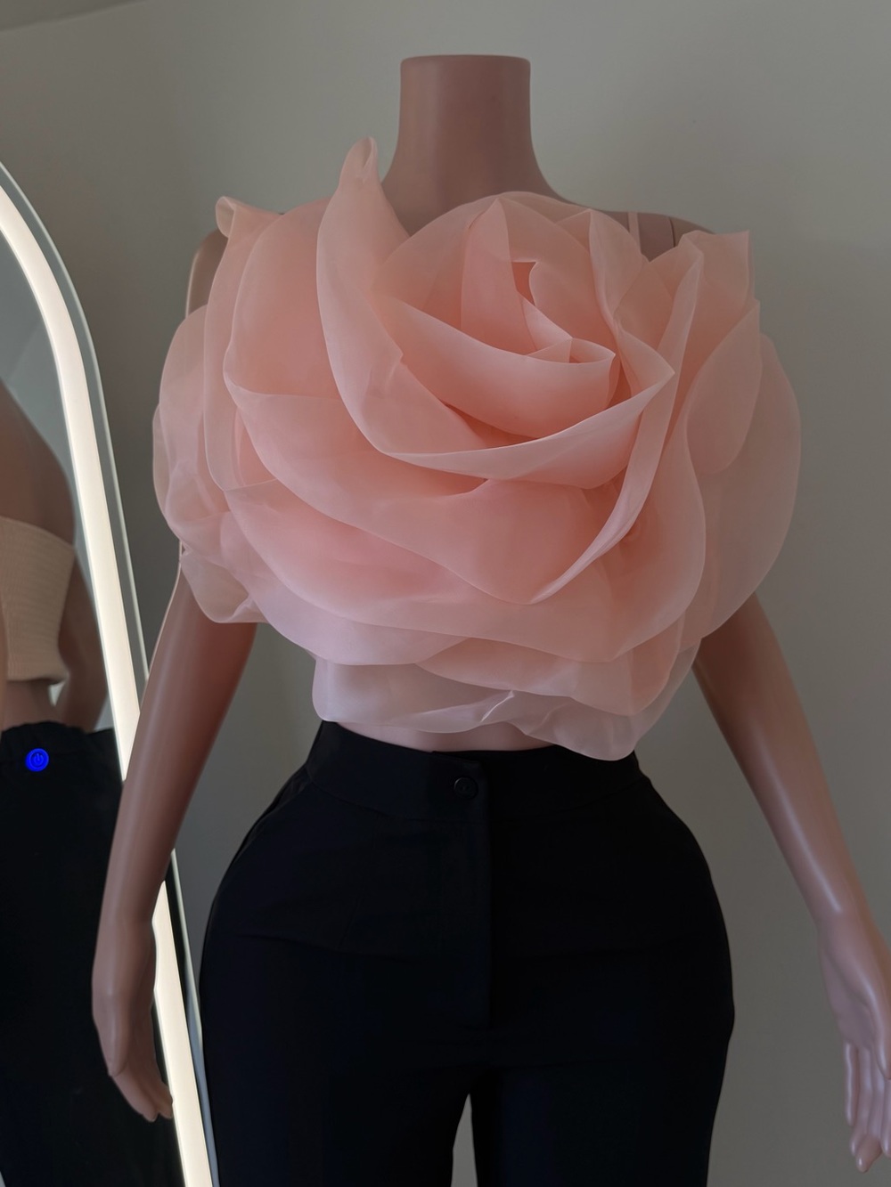 Women’s Floral Organza Rose Crop Top - Pink / Hot Pink - Picture 5 of 6